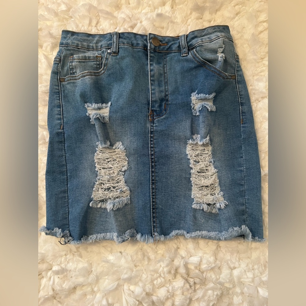 Distressed Denim Mini Skirt American‎ Bazi Sz M